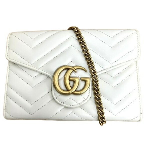 GUCCI 474575 GG Marmont Quilted Chain Shoulder Bag Ivory - Picture 1 of 10